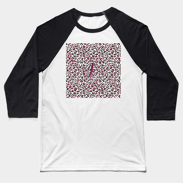 Letter L Monogram & Pink Leopard Print Baseball T-Shirt by kansaikate